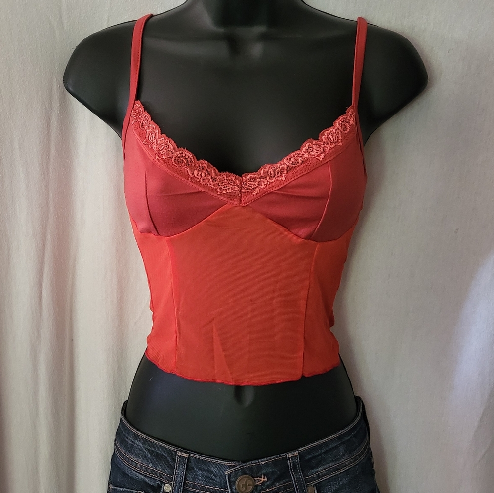 Red Lace Trim Cami Top